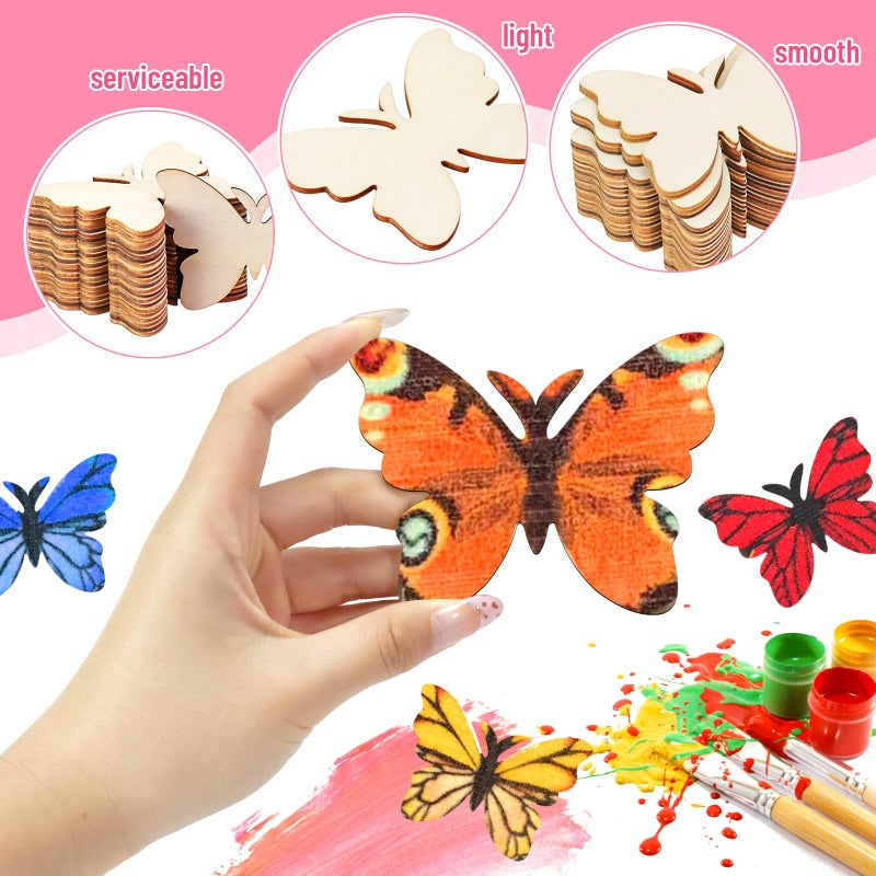 Newbested 48 Pack Unfinished Natural Wood Butterfly Shaped Cutouts - Ideal for Painting, DIY Crafts, Gift Tags & Home Decor - Image 3